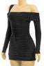 Holiday Hottie Asymmetrical Ruched Mini Dress Black - Style Delivers