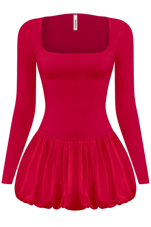 Noel Bubble Mini Dress Red - Style Delivers