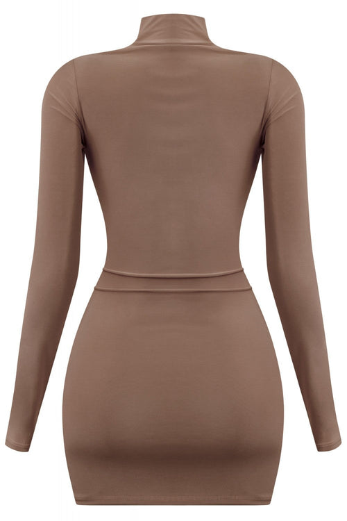 Deja Mock Neck Mini Dress Mocha - Style Delivers