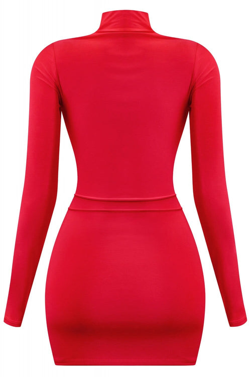 Deja Mock Neck Mini Dress Red - Style Delivers