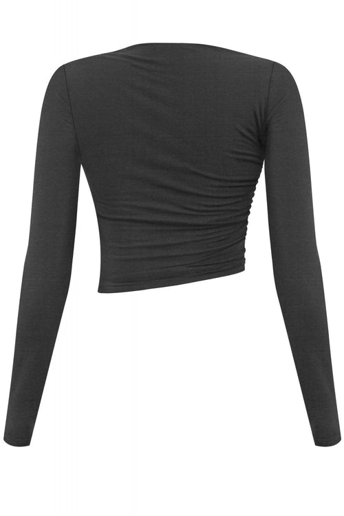 Aslynn Asymmetrical Ruched Crop Top Black - Style Delivers