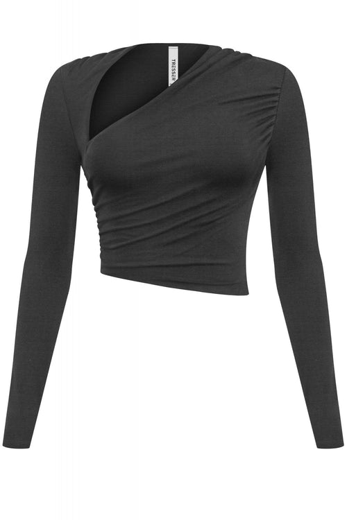 Aslynn Asymmetrical Ruched Crop Top Black - Style Delivers