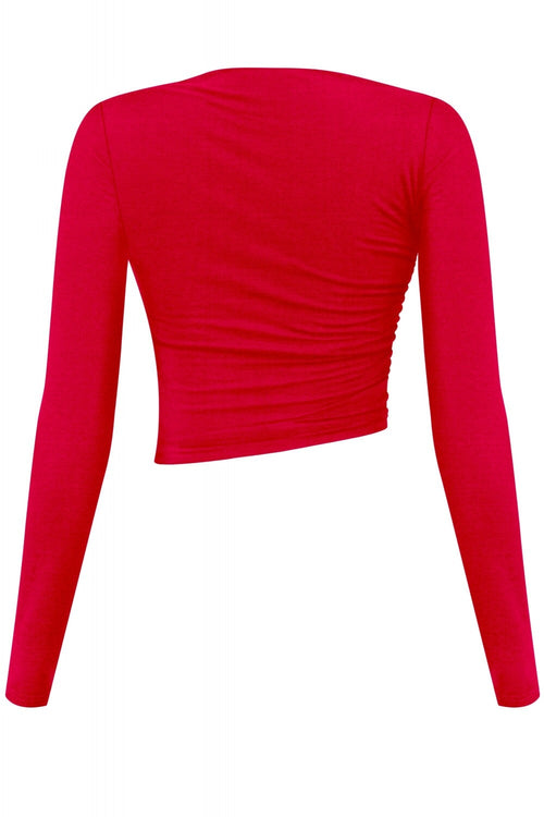 Aslynn Asymmetrical Ruched Crop Top Red - Style Delivers