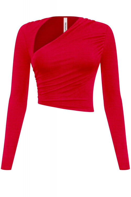 Aslynn Asymmetrical Ruched Crop Top Red - Style Delivers