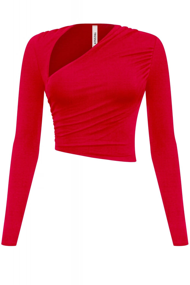 Aslynn Asymmetrical Ruched Crop Top Red - Style Delivers