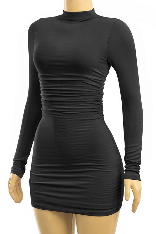 Temptation Mock Neck Mini Dress Black - Style Delivers