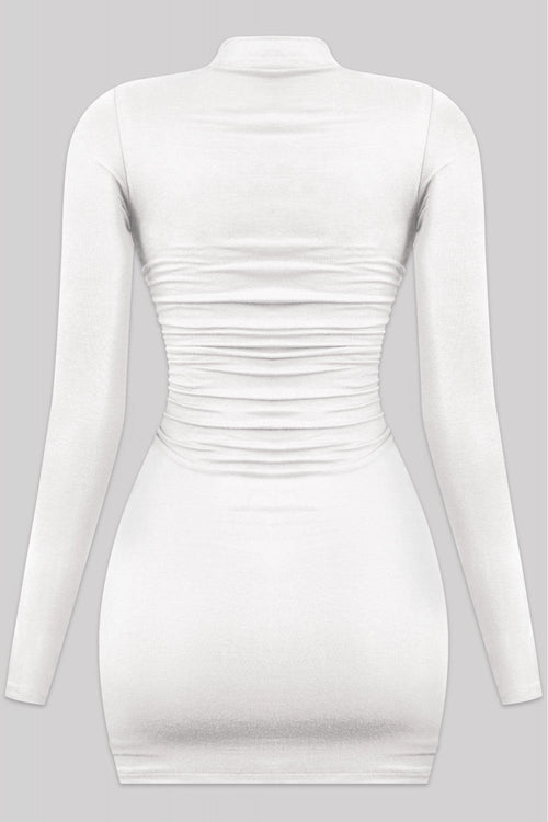 Temptation Neck Mini Dress Off White - Style Delivers