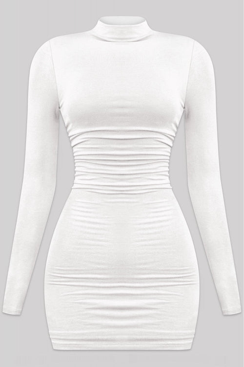 Temptation Neck Mini Dress Off White - Style Delivers