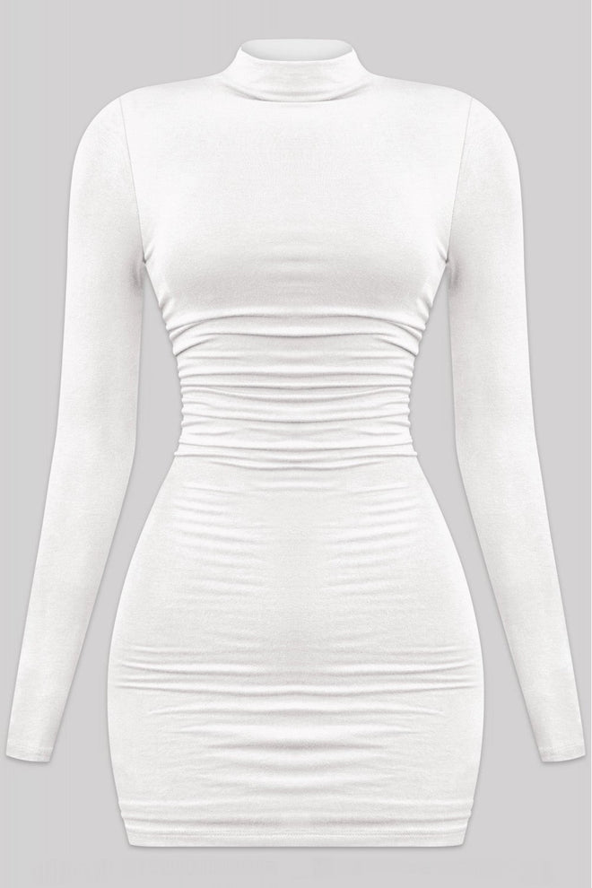 Taste Mock Neck Mini Dress Off White - Style Delivers