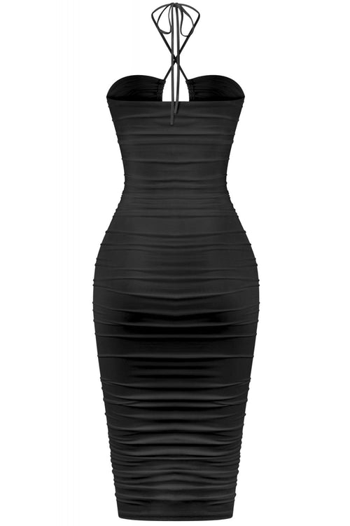 Katarina Ruched Midi Dress Black - Style Delivers