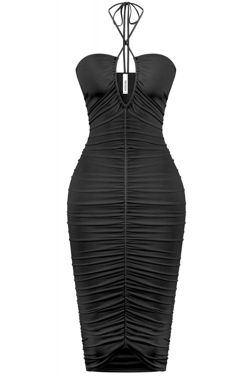 Katarina Ruched Midi Dress Black - Style Delivers