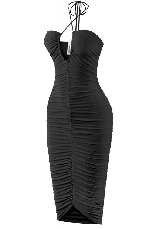 Katarina Ruched Midi Dress Black - Style Delivers