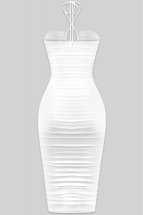 Katarina Ruched Midi Dress Off White - Style Delivers