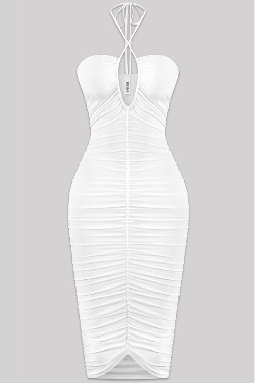 Katarina Ruched Midi Dress Off White - Style Delivers