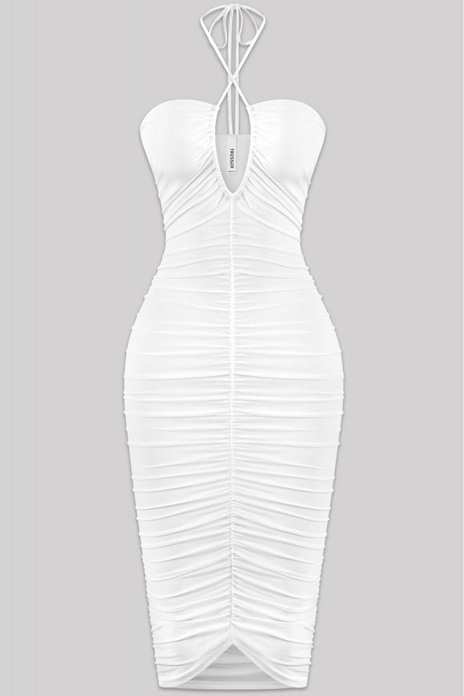 Katarina Ruched Midi Dress Off White - Style Delivers