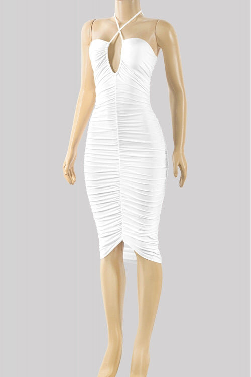 Katarina Ruched Midi Dress Off White - Style Delivers