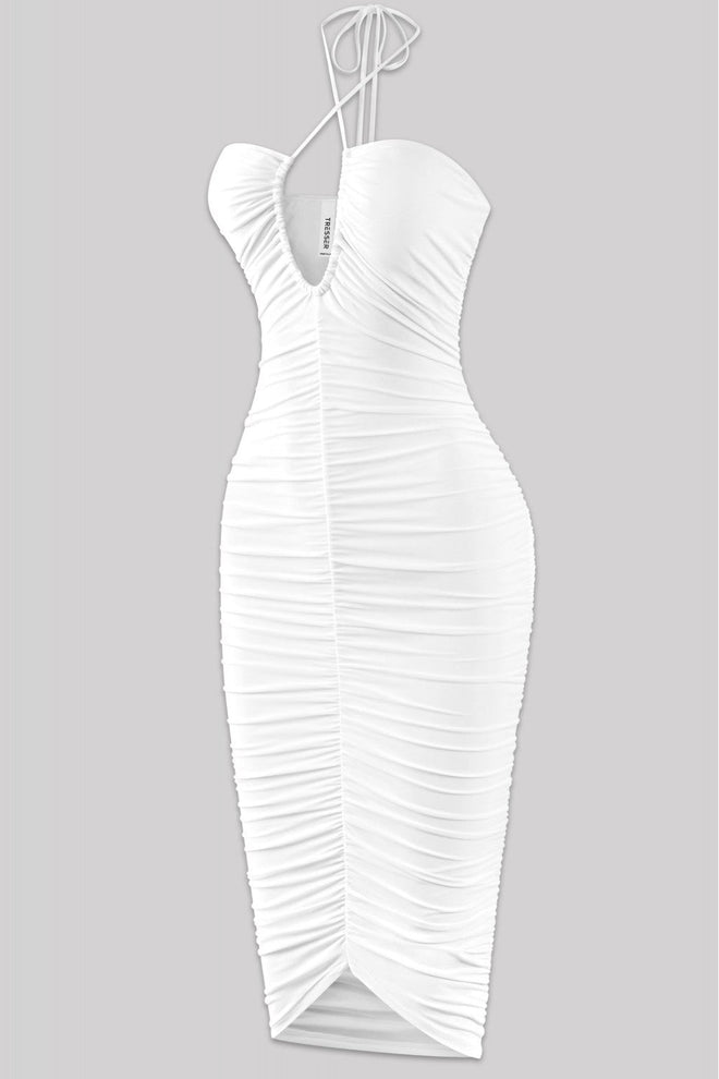 Katarina Ruched Midi Dress Off White - Style Delivers