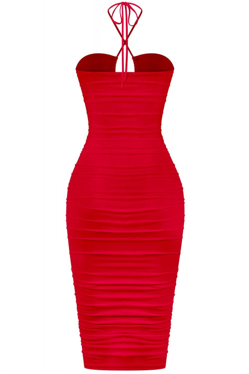 Katarina Ruched Midi Dress Red - Style Delivers