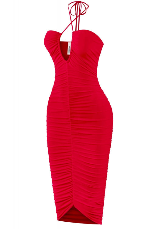 Katarina Ruched Midi Dress Red - Style Delivers