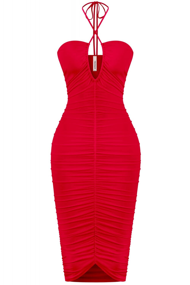 Katarina Ruched Midi Dress Red - Style Delivers