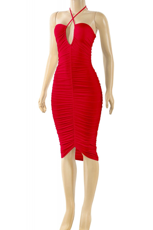 Katarina Ruched Midi Dress Red - Style Delivers