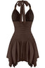 Gelina Halter Ruched Pleated Mini Dress Brown - Style Delivers