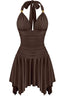 Gelina Halter Ruched Pleated Mini Dress Brown - Style Delivers
