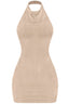 Holly Cowl Neck Glitter Mini Dress Taupe - Style Delivers