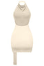 Merci Halter Cowl Neck Mini Dress Beige - Style Delivers