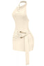Merci Halter Cowl Neck Mini Dress Beige - Style Delivers