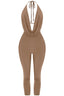 Sade Sleeveless Halter Capri Jumpsuit Mocha