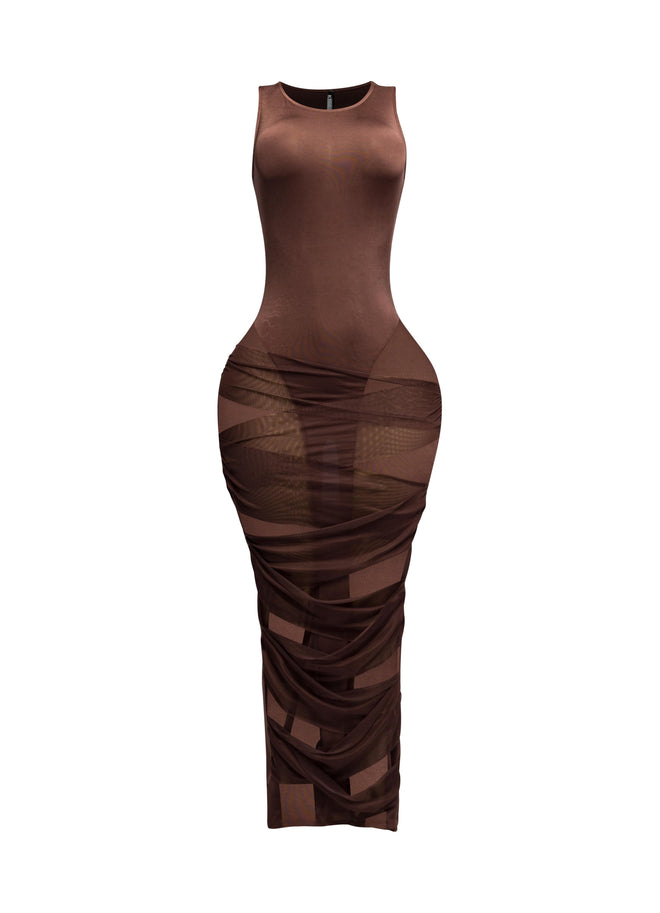 Wrap Me Up Bodycon Maxi Dress Brown - Style Delivers