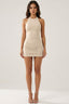 Causing a Commotion Halter Mini Dress Beige