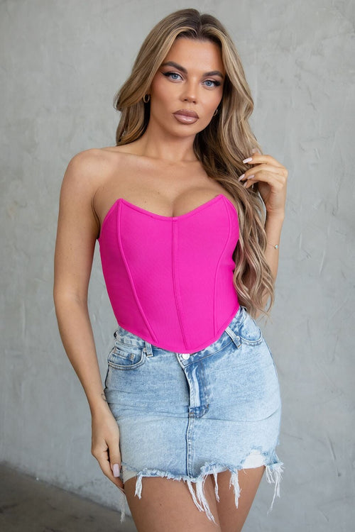 Carmin Bandage Strapless Corset Top Hot Pink - Style Delivers