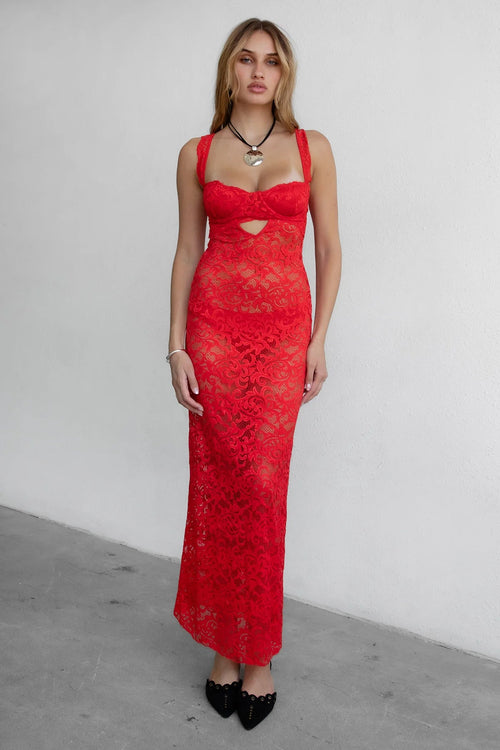 Anise Lace Maxi Dress Red - Style Delivers