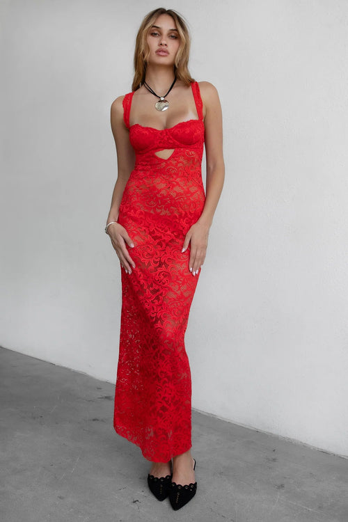 Anise Lace Maxi Dress Red - Style Delivers