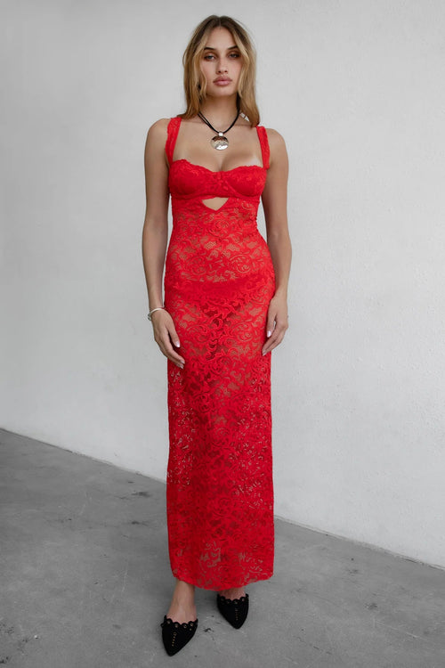 Anise Lace Maxi Dress Red - Style Delivers