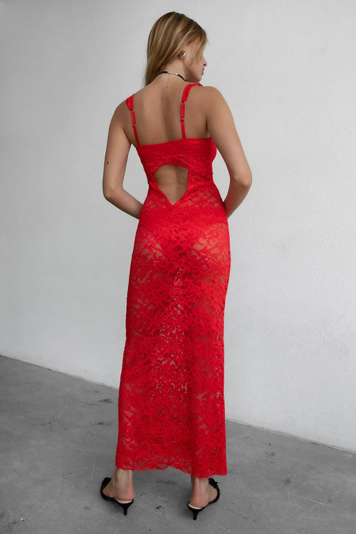 Anise Lace Maxi Dress Red - Style Delivers