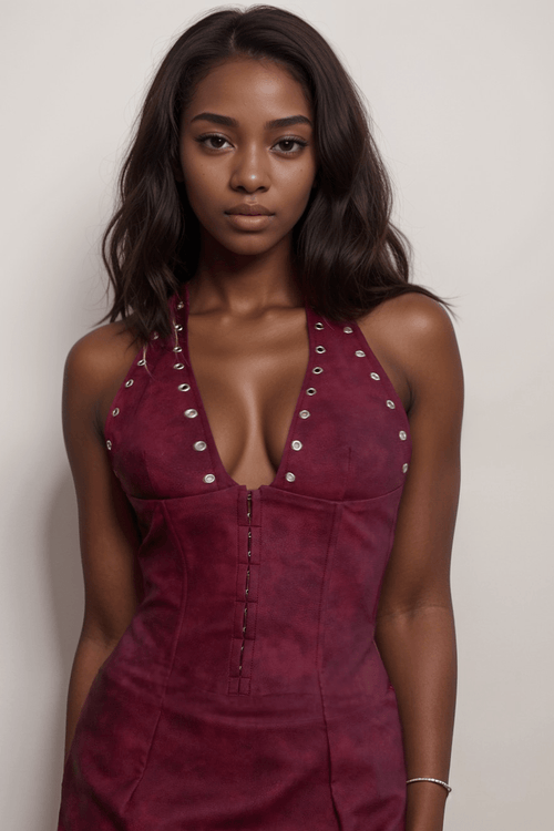 Dixy P/U Leather Corset Top Dark Red - Style Delivers