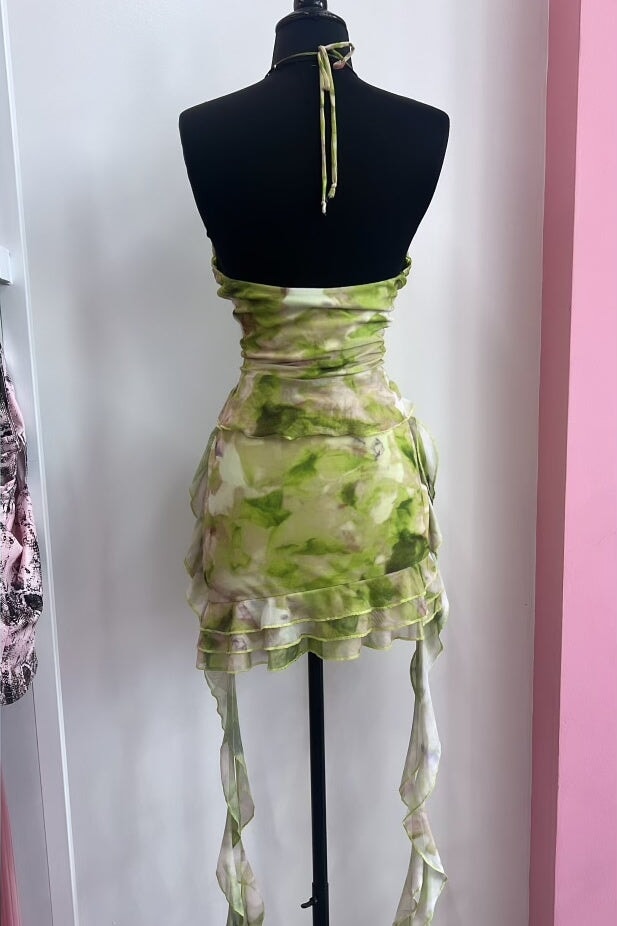 Erynn Mesh Mini Dress Moss Print
