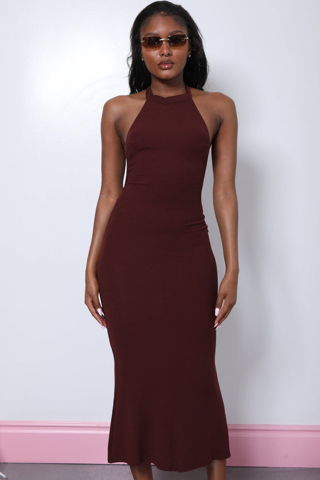 Heavenly Halter Maxi Dress Chocolate - Style Delivers