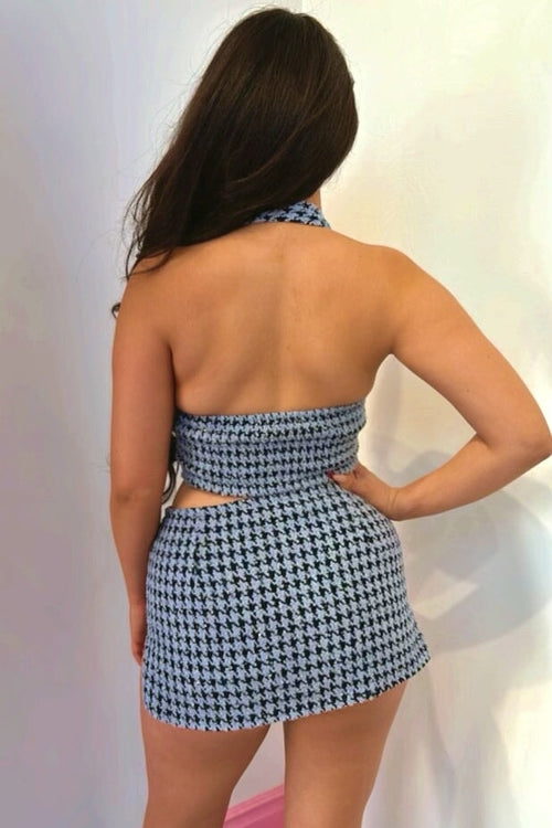 Houndstooth Two Piece Min Skirt Set Bluw - Style Delivers