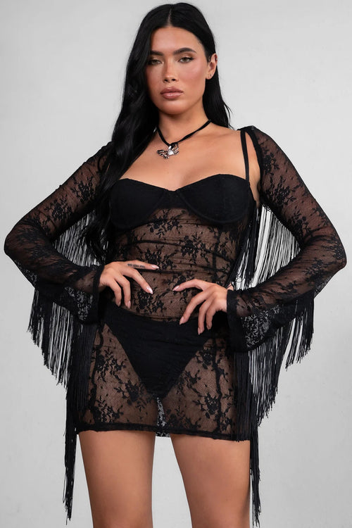 Kharina Western Lace Mini Dress Set Black - Style Delivers