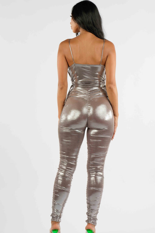 Naomi Metallic Ruched Legging Set Taupe - Style Delivers