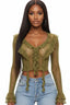 Roxette Lace Ruffle Sheer Top Olive Tops Tresser 