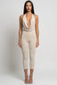 Sade Sleeveless Halter Capri Jumpsuit Stone