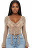 Roxette Lace Ruffle Sheer Top Taupe Tops Tresser 