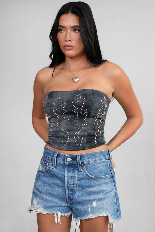 Beckee PU Vegan Leather Corset Top Grey - Style Delivers