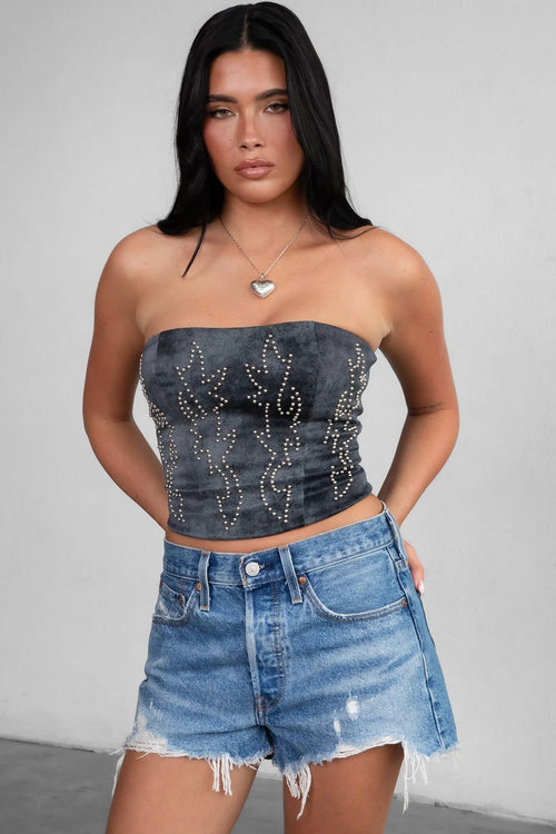 Beckee PU Vegan Leather Corset Top Grey - Style Delivers