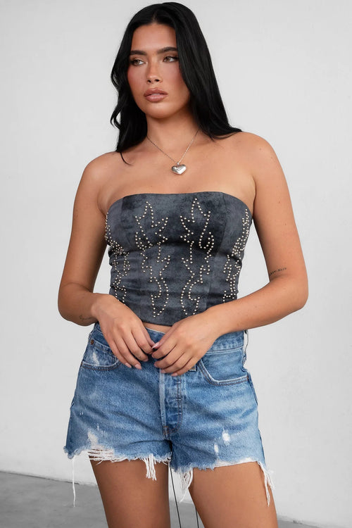 Beckee PU Vegan Leather Corset Top Grey - Style Delivers